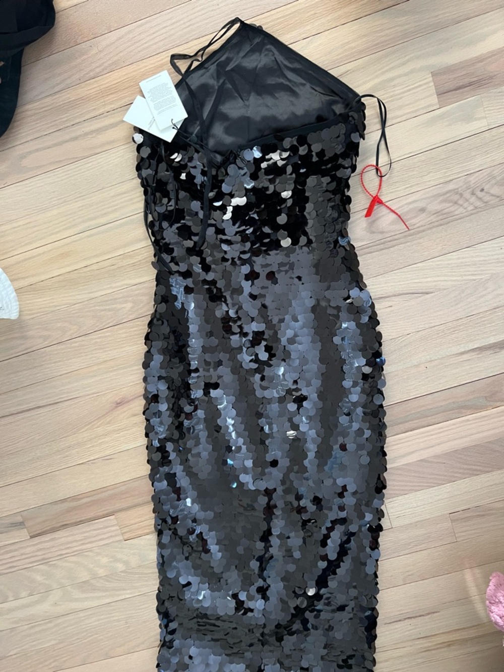 Black Sequin Midi Slip Dress with Halter Strap NWT